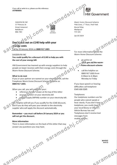 United Kingdom HM Government Warm Home Energy business utility bill template in Word and PDF formats